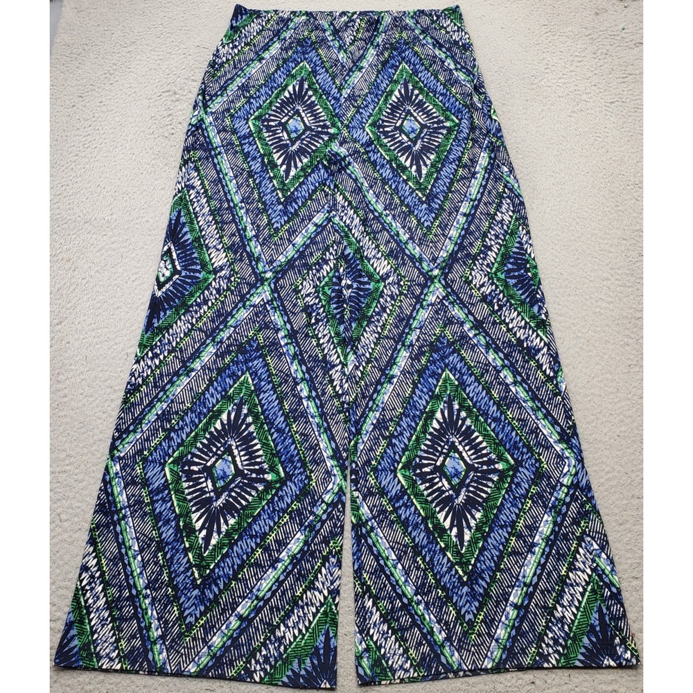 Chico's Wide-Leg Palazzo Pants Womens M Multi Geometric Print Stretch Pull-On